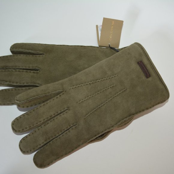 NWT BURBERRY SHEARLING LINED SUEDE GLOVES - Picture 3 of 7
